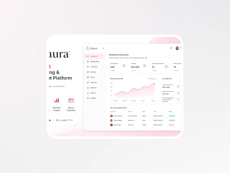 Glaura - salon management saas project screenshot